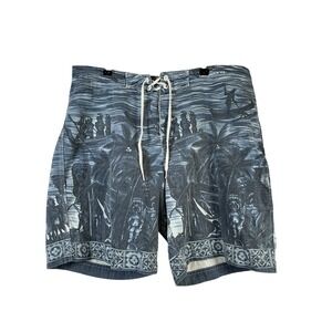 Billabong Mens Blue Polynesian Tiki Tribal Print Board Shorts Swim Trunks Y2K